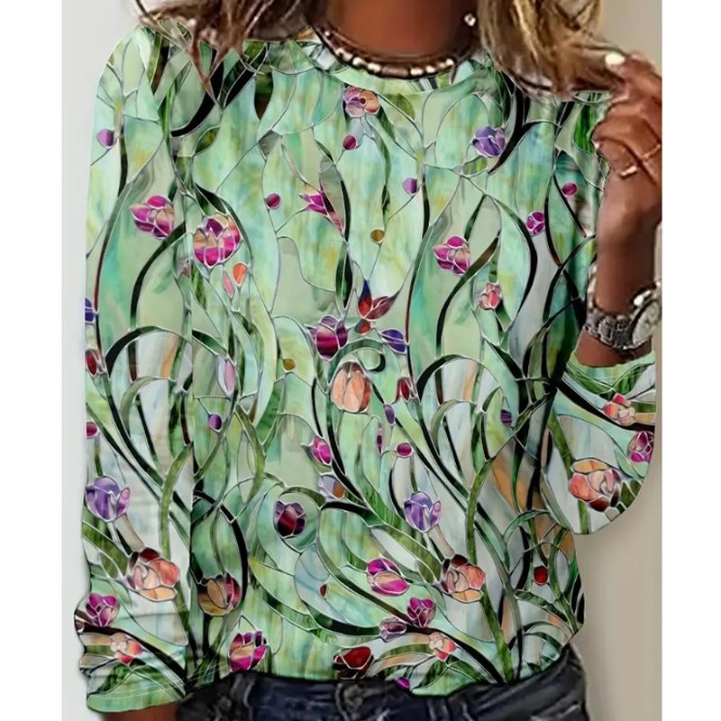 

2025 Осень и Зима Женский Новый Повседневный Топ с Круглым Вырезом и Длинным Рукавом с 3D Анималистичным Принтом 8XL дубильная кора