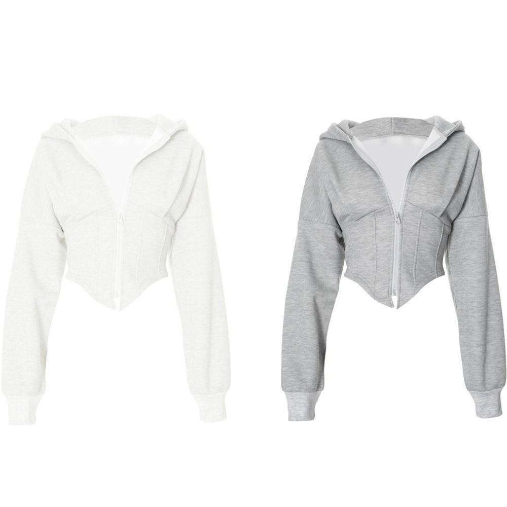 Solid Color Hoodies Women V Shape Long Sleeve Hooded Coat Soft Streetwear Cardigan Spring