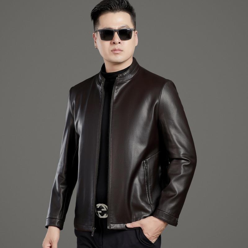 Leather Men's Jacket Sheepskin Business Lapel Middle-aged Dad's Autumn and Winter New Casual Leather Jacket