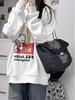 2024 Trendy Ink Wash Denim Quilted Hobo Bag: Large Capacity Chain Shoulder Crossbody Bag