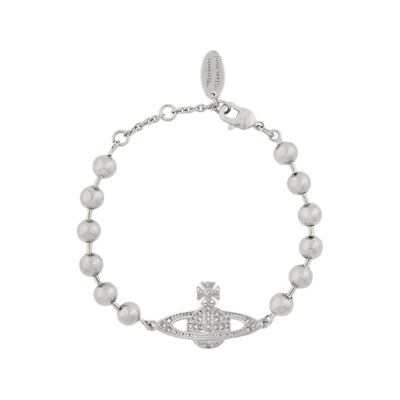Vivienne Westwood Thames Mini Bas Relief Saturnus Ontwerp Glas Semi-Transparant Parel Imitatie Kristal Armband Damesarmband Zilver 6102024O-02P409 Basic Packaging-Dust Bag+Box