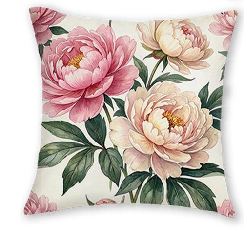 

1/4pcs Watercolor Peony Floral Throw Pillow Covers 2D Flat Printed Decorative Cushion Cases for Home Sofa Bedroom Cushion cover 45x45cm-1pcs