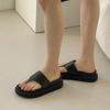 Cowhide version~ Korean version of round head thick bottom pinch foot flip-flops women's outer wear 2025 new summer height-increasing cool slippers