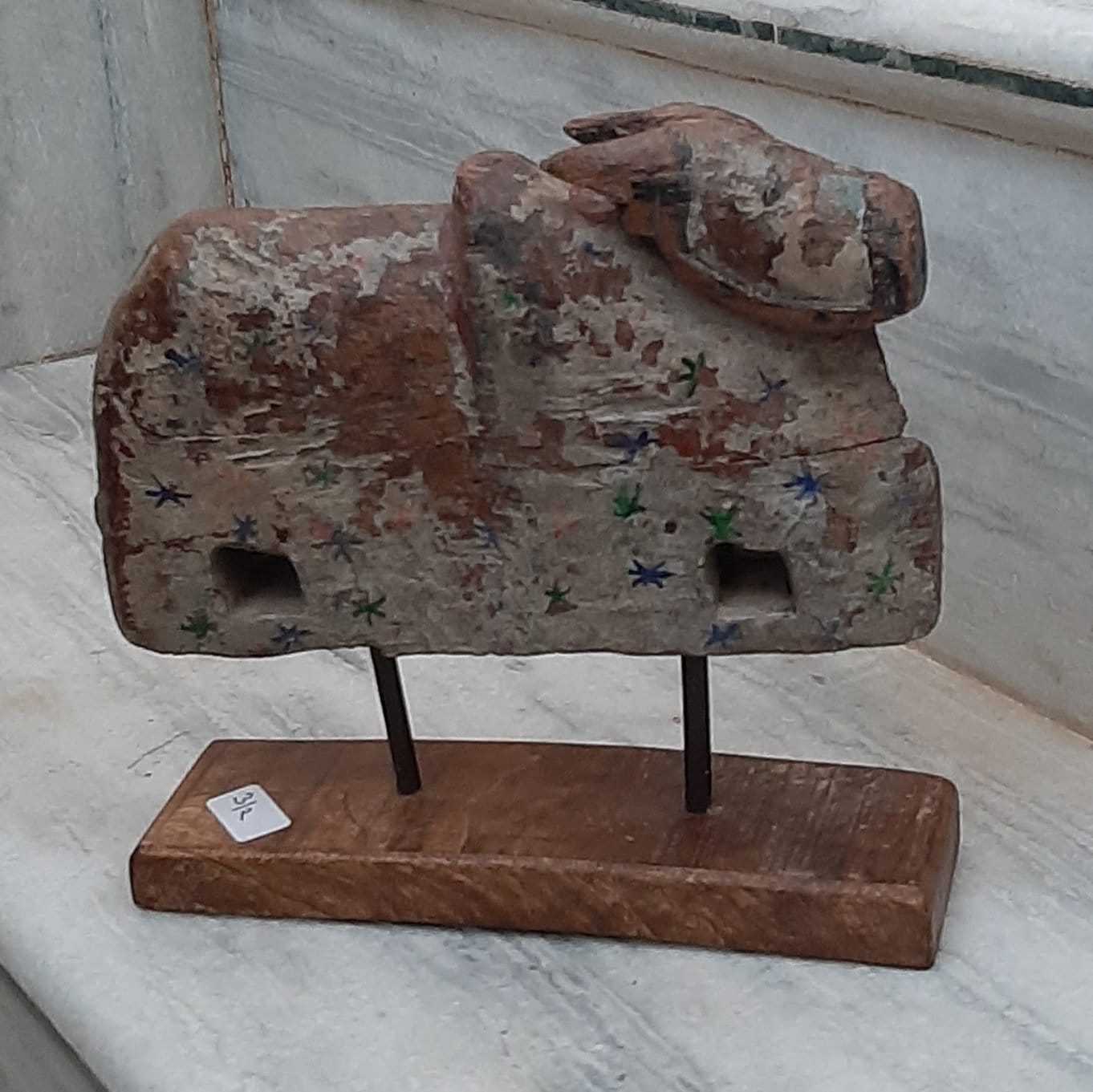 

Antique Hand Carved Wooden Nandi Cow Statue: Rustic Indian Decor 16” X 8” X 24” (l x w x h) разноцветный