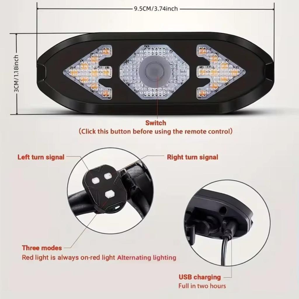 Fanale Posteriore Intelligente Con Telecomando Wireless e Suono, Fanale Posteriore Multifunzionale per Ciclismo Notturno