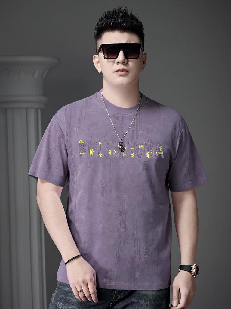 European Style Round Neck Short-Sleeve T-Shirt for Men, 2026 Summer New Trendy Embroidered Distressed Top Half-Sleeve Tee for Men
