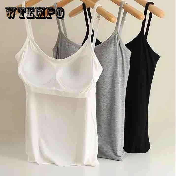 Vrouwen sexy zacht gezellig hemdje met ingebouwde bh verstelbare schouderband vest tanktops