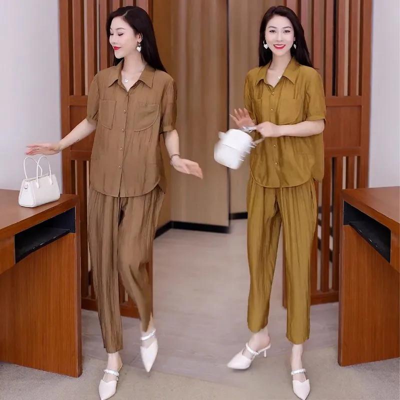 Plus Size 5XL Spring and Summer Suit Polo Shirt Temperament Loose Mother Wear Short Sleeved Fashion Harem Pants Two-piece Suit