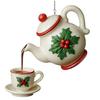 Yousheng Christmas Teapot Ornament Holly Vintage Tea Cups And Pot Set Xmas Tree Hanging Ornaments 2D Acrylic Teapot Decor with Pouring Tea Effect