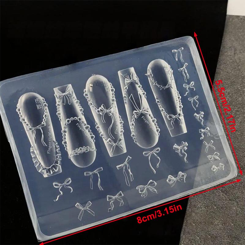 Bowknot Bead Chain Ribbon 3D Acrylic Mold Nail Art Decorations Diy Design Silicone Nail Art Mold Template For Nail Charms
