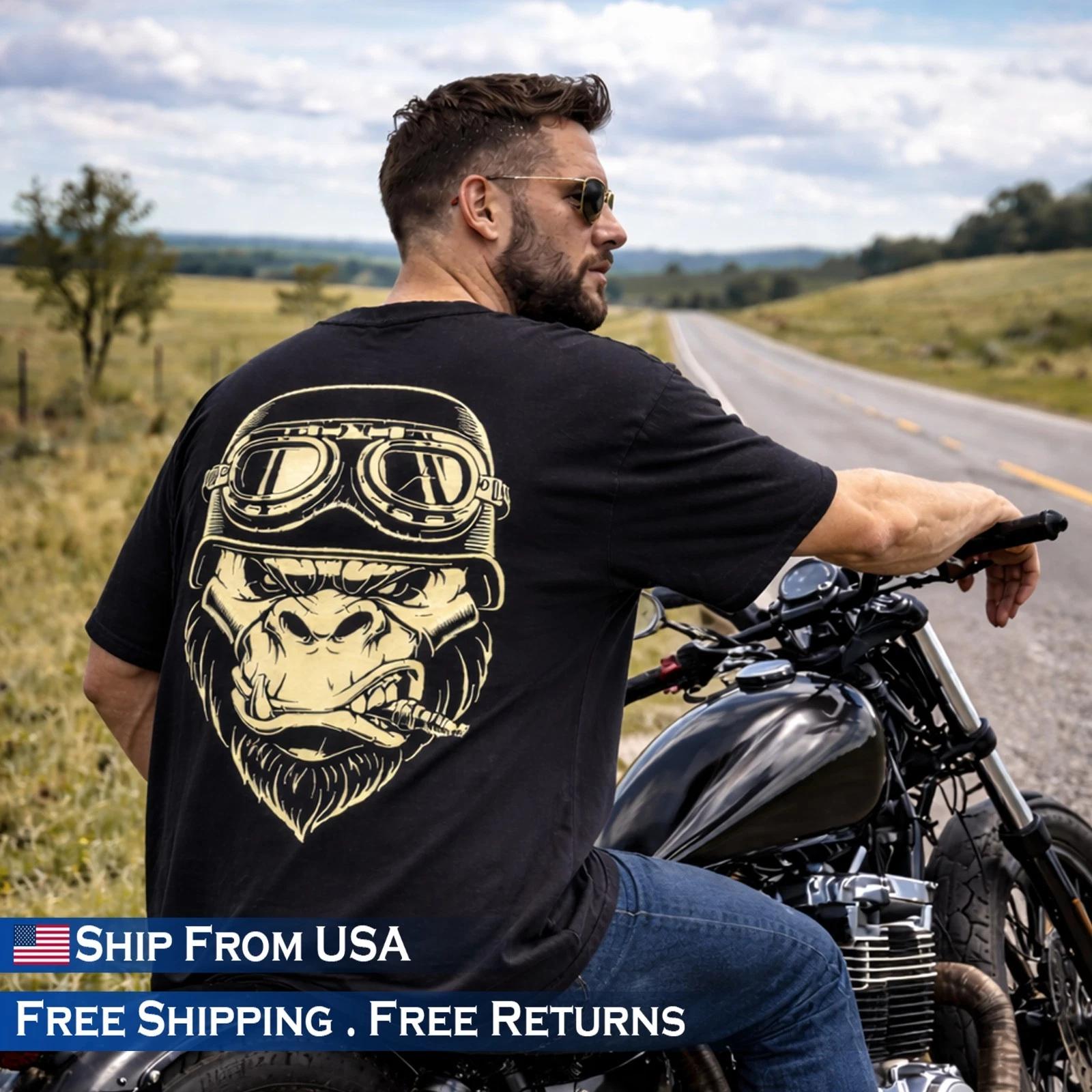 Men’s Oversized T-Shirt Gorilla Biker Graphic Print Streetwear Loose Fit Tshirt S