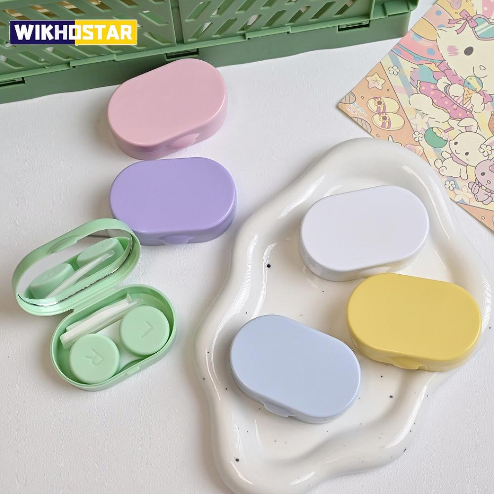 Portable Creamy Color Contact Lens Case with Mirror Leakproof Mini Eye Care Kit Container Travel Storage Box for Women