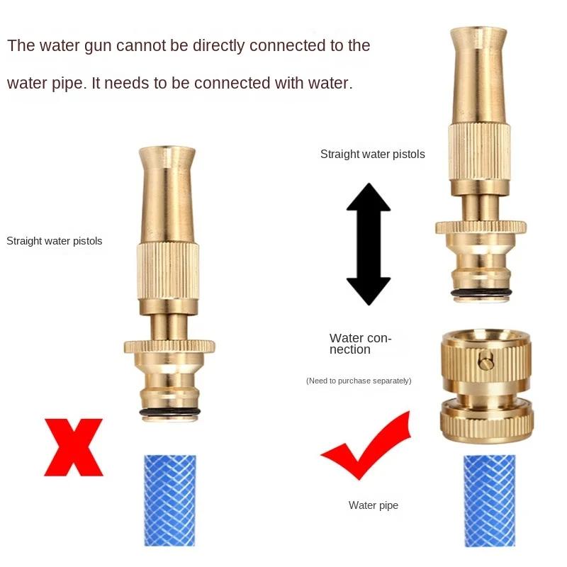 Spray Nozzle Water Gun Brass High Pressure Direct Spray Sprinkler Quick Connector Home Garden Hose Adjustable Gun