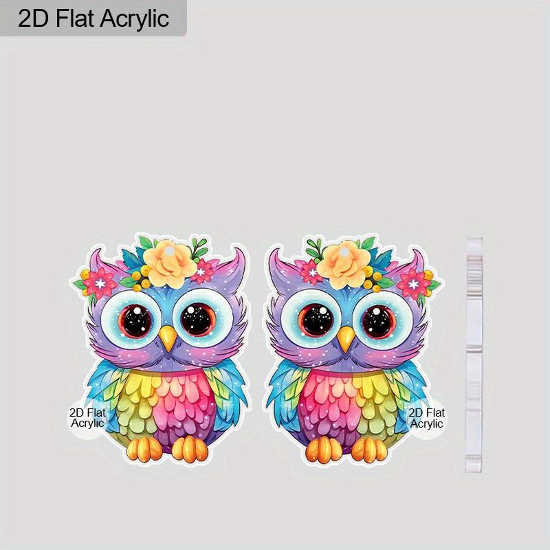 2D Flat Acrylic Cute Christmas Colorful Owl Dangle Earrings, Suitable As A Holiday Gift for Women, Christmas Party Decorative Jewelry.