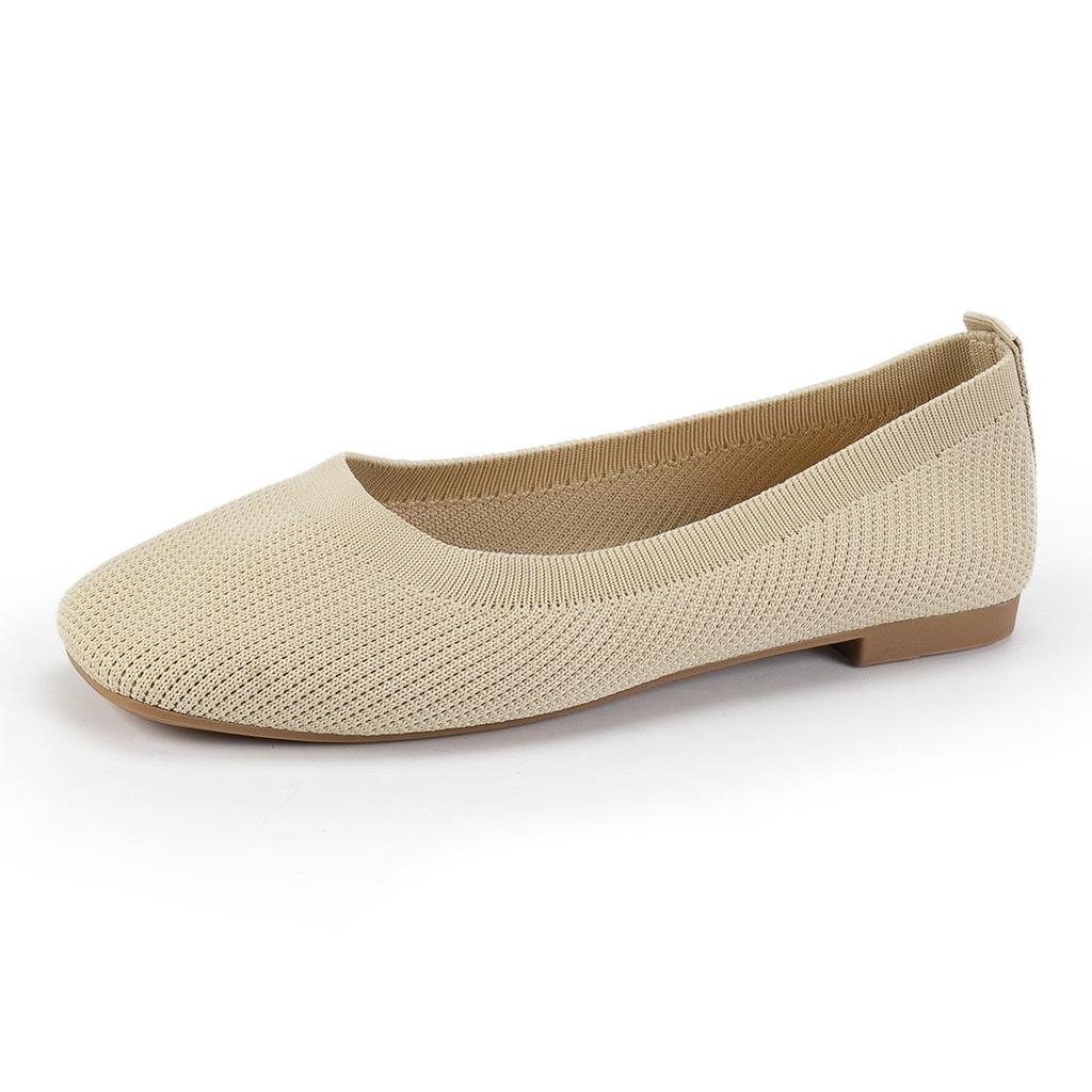 Einfarbiger Rundzehen Fly Woven Flache Sohle Einzelner Schuh für Damen Casual, Atmungsaktiv, Ausgehöhlte Gestrickte Slipper Arbeitsschuhe