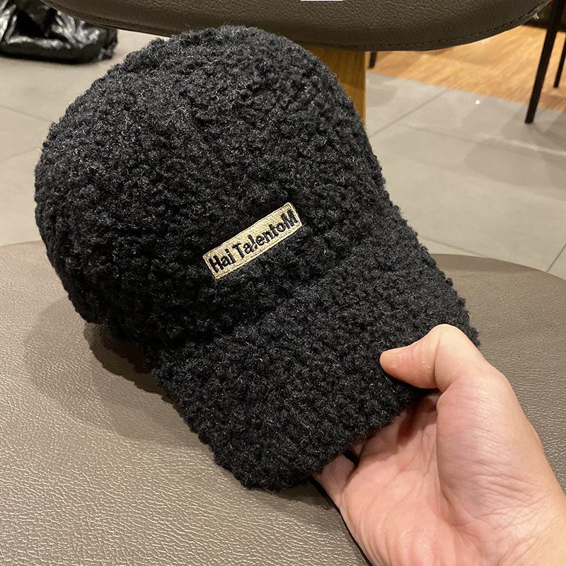 Korean Style Thickened Ins Lamb Velvet Embroidered Letters Baseball Hat for Women Japanese Versatile Winter Warm Baseball Hat Trend