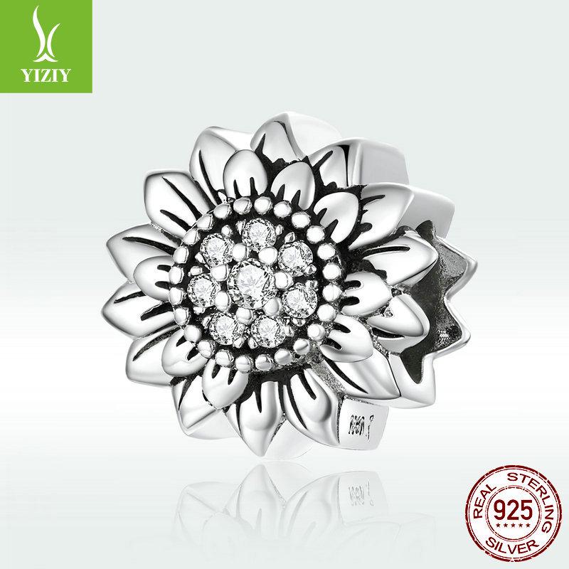 Vintage Oxidized Silver Sunflower Beads for DIY Bracelets - SCC1507