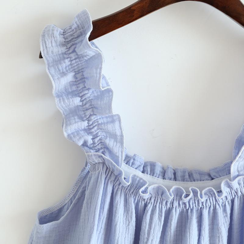 Women's Polka Dot Cotton Gauze Nightdress - Summer Sling, Mid-Length, Sweet & Lovely Pajamas