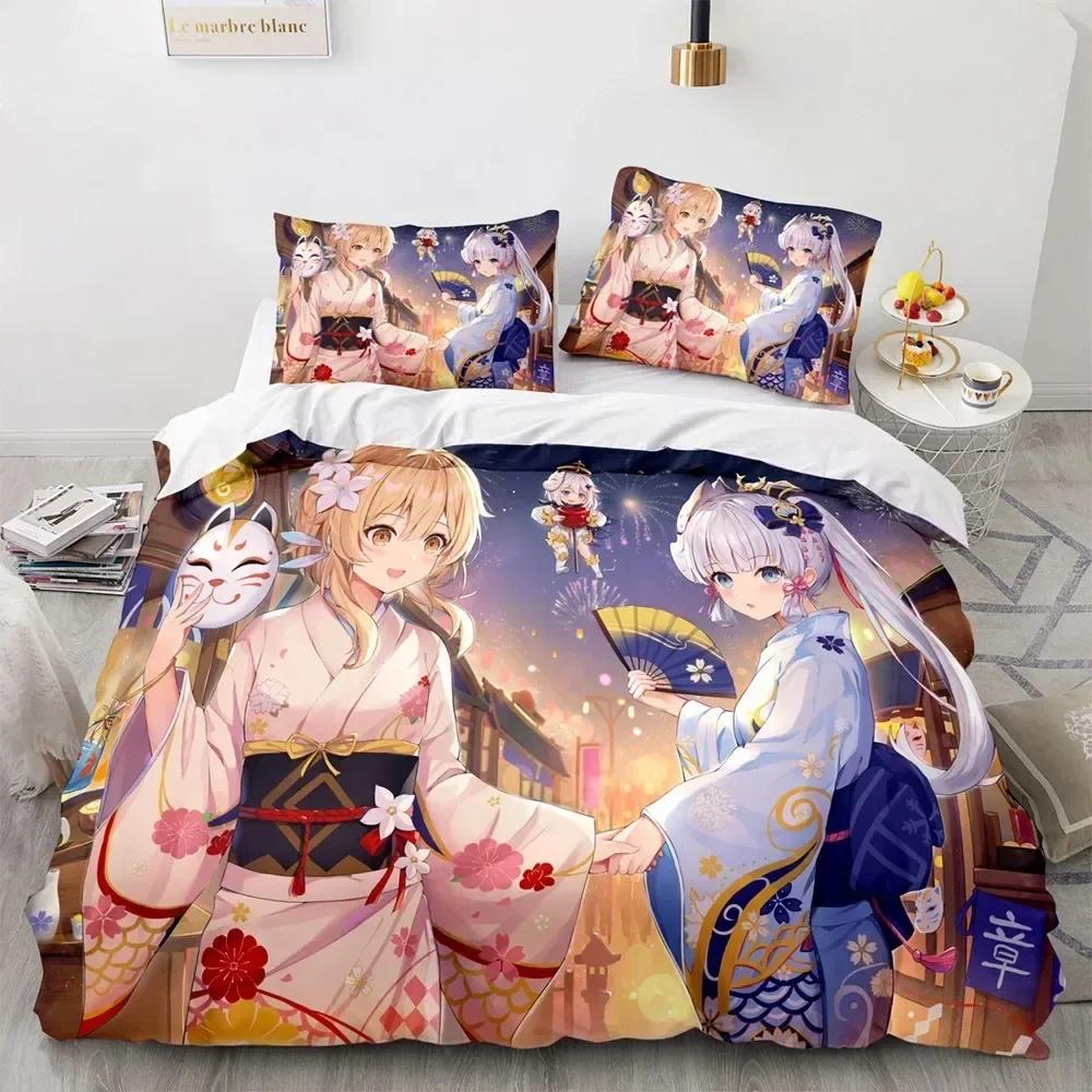 Game Genshin Impact Bedding Set Printed Bed Set With Pillowcase Duvet Cover Soft Single Double Queen Super King Size Kids Adult