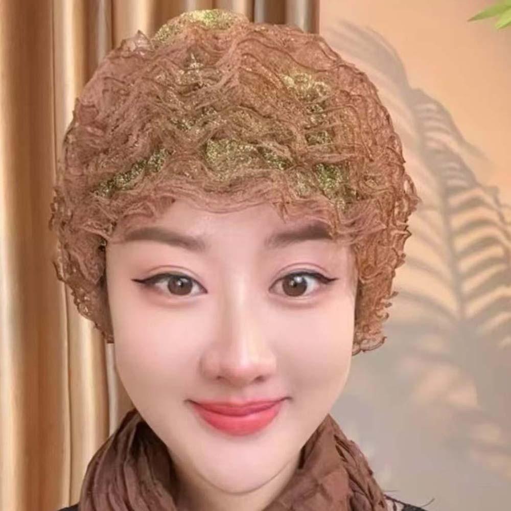 Soft Elastic Curly Hair Hat Breathable Mesh Lace Pullover Cap Beauty Lace Curling Hat  for Mom