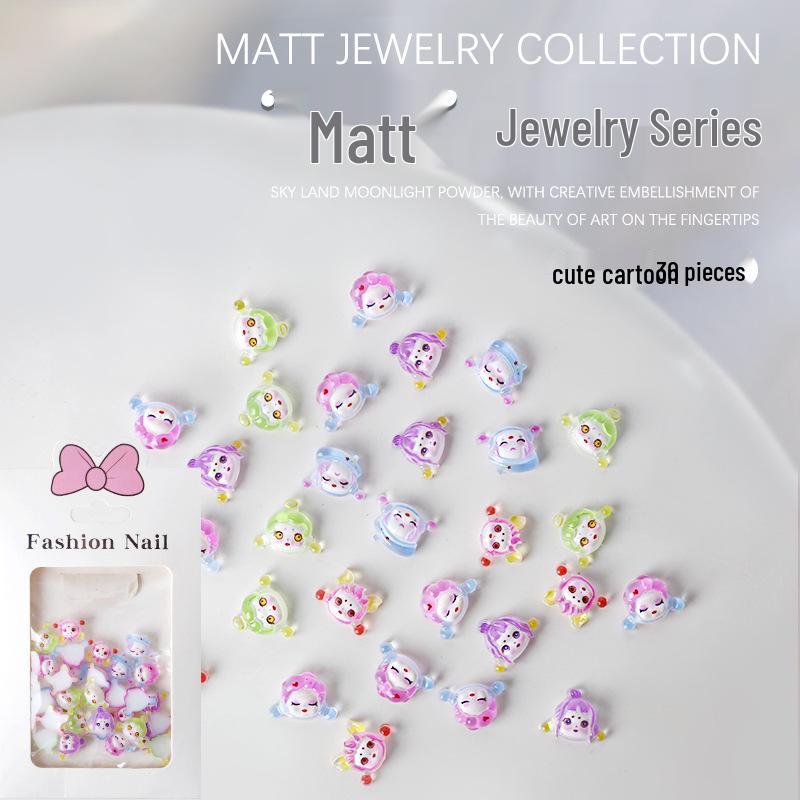 

30 Pcs Childlike Matte Resin Nail Art: Cute Bubble Girl Cartoon Decorations