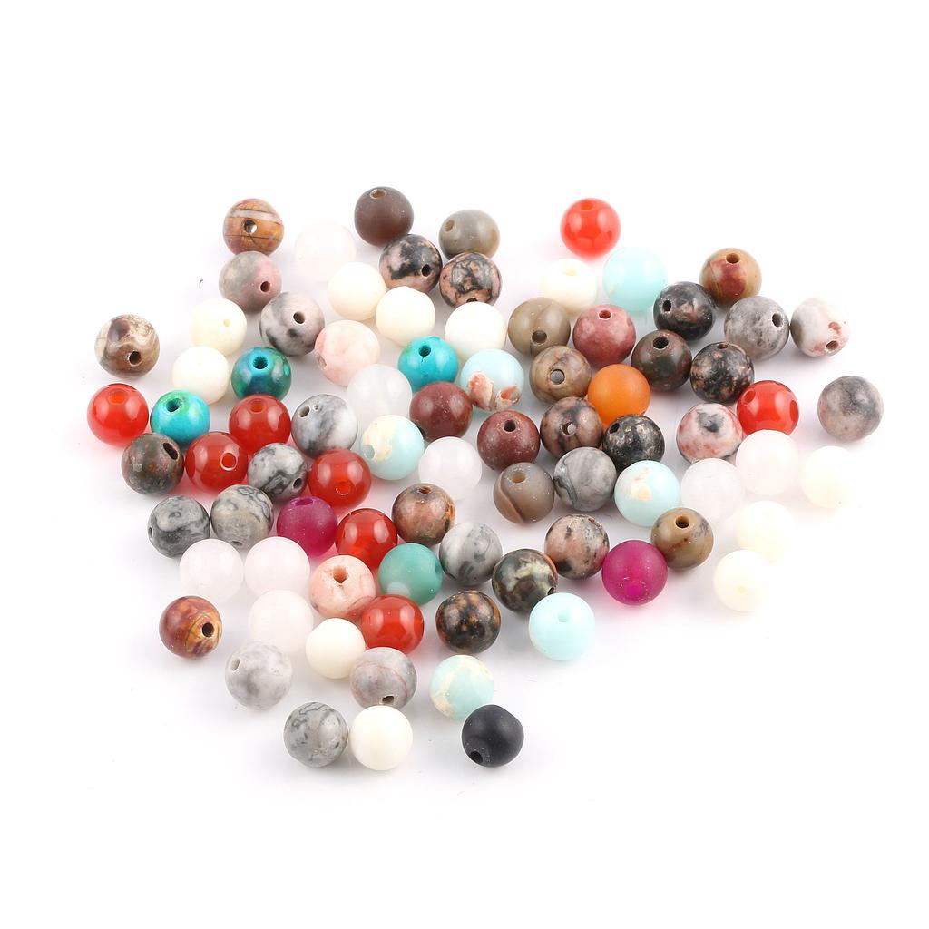 100 Piezas/Paquete Pequeñas Cuentas Redondas de Piedra Natural de Energía con Agujeros, Cristal Curativo Reiki Ágata Jade Gemas Cuentas Sueltas para Fabricación de Joyería Accesorios DIY