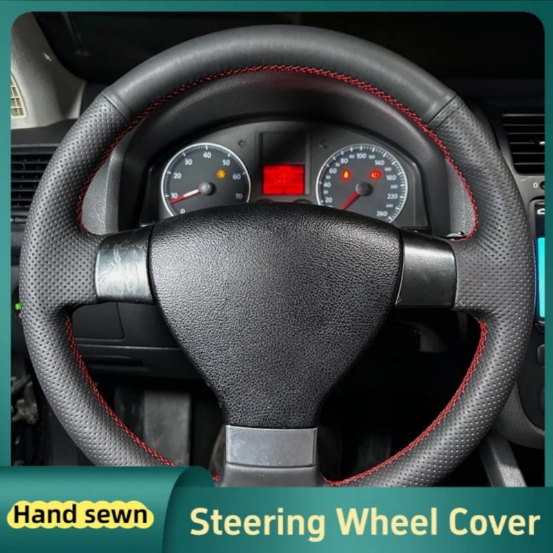 Car Steering Wheel Cover Hand Sewn Black Leather For Volkswagen Golf 5 Mk5 Passat B6 Tiguan 2007-2011 Car Accessories