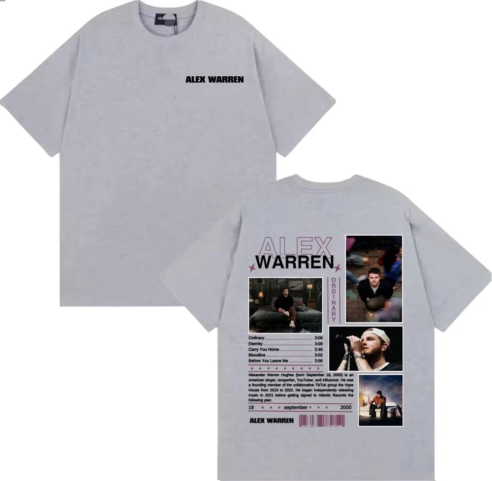 Rapper Alex Warren Ordinary Album Tour T Shirts Unisexs Clothing High Street Hip Hop Punk TShirts Casual Oversized Tees Unisex