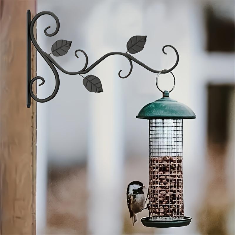 2pcs Black Wrought Iron Plant Hanger with Leaf Design - Easy Install Wall Bracket for Hanging Flower Baskets, Bird Feeders