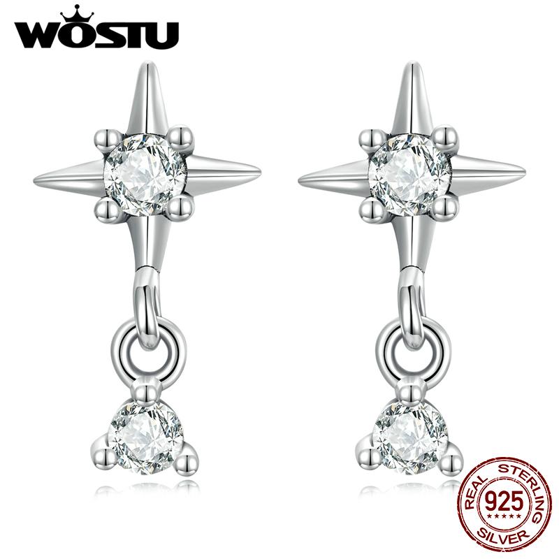 

WOSTU Аутентичные серьги из стерлингового серебра 925 пробы со звездами для женщин, ювелирные изделия, блестящие циркониевые серьги-капли, свадебный подарок 925 silver