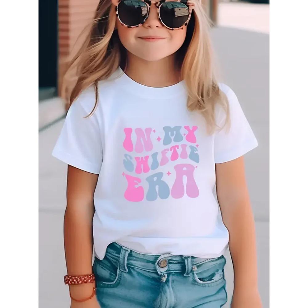 Kids T-shirt Printed Crew Neck Short Sleeve T-shirt Girls Summer Casual Fashion Top 100