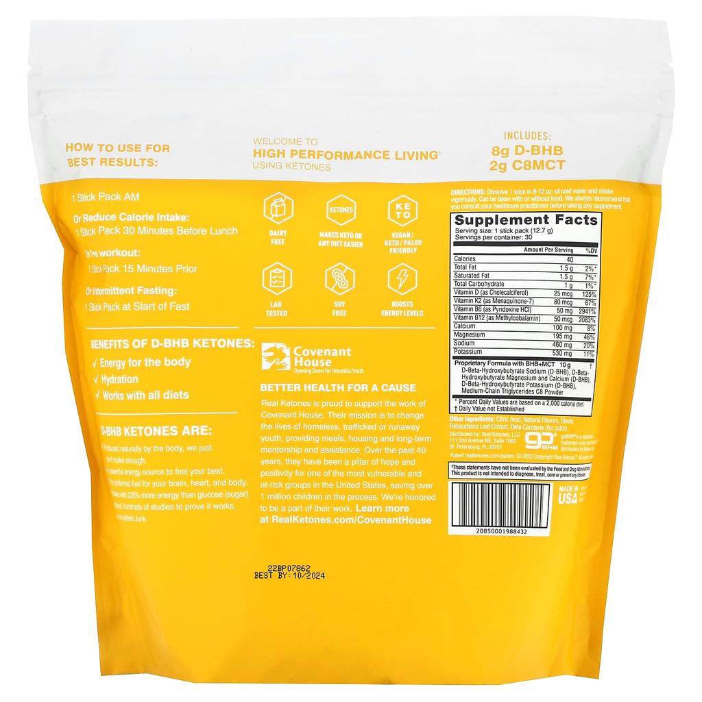 Real Ketones, Elevate, Lemon, Drink Mix 30 packs, 0.45 oz (12.7 g) each