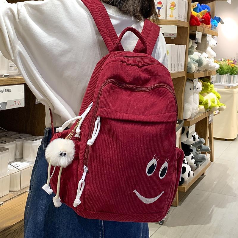 School bag corduroy school bag female student junior high school girl heart cute simple campus backpack tide