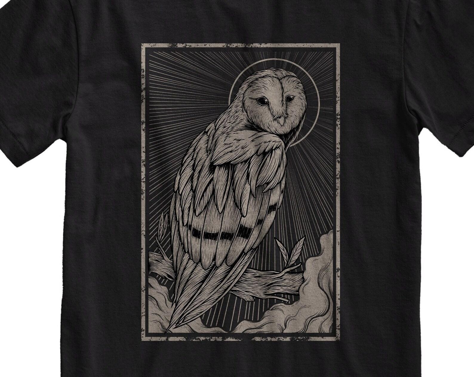 Barn Owl T-Shirt - Gothic Bird Print Tee, Unisex Graphic Top 3XL