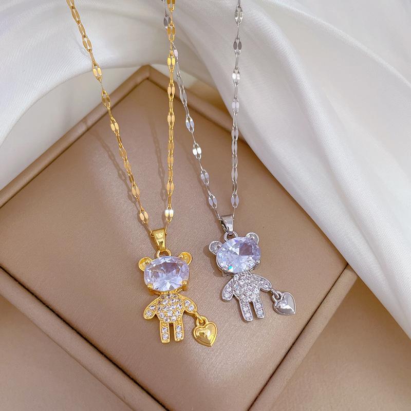 Guochao Micro-Inlaid Love Bear Accessories Live Broadcast Court Style Full Of Diamonds Inlaid Luxury Necklaces