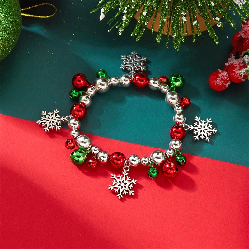 Fashion Christmas Beaded Bracelet for Women Xmas Tree Snowflake Santa Claus Snowman Bell Peal Bracelets Holiday Party Jewelry