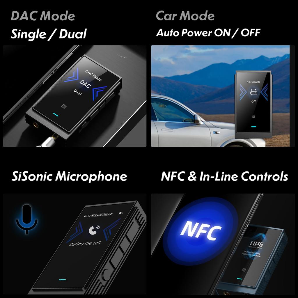 SHANLING UP6 Multifunction Bluetooth Receiver Dongle Bluetooth LCD Type C Gaming Switch PCM DSD512 LDAC DAC, 5.2, Display, USB-DAC Mode, Mode, Mode,