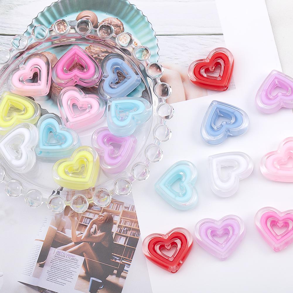 Transparent Multi Color Heart Shape Beads Bracelet Spacer Acrylic Hollow Love Charms Necklace Bracelet DIY Jewelry Accessories
