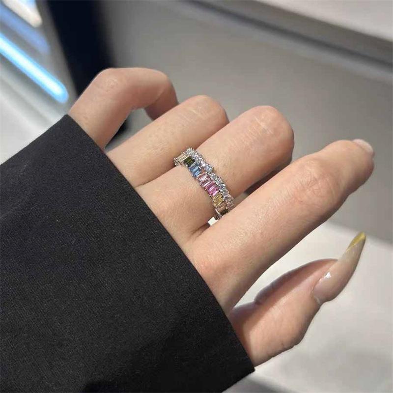 Japan And South Korea Simple Candy Rainbow Color Ring Women'S Sweet Gift Style Light Luxury High Sense Versatile Jewelry