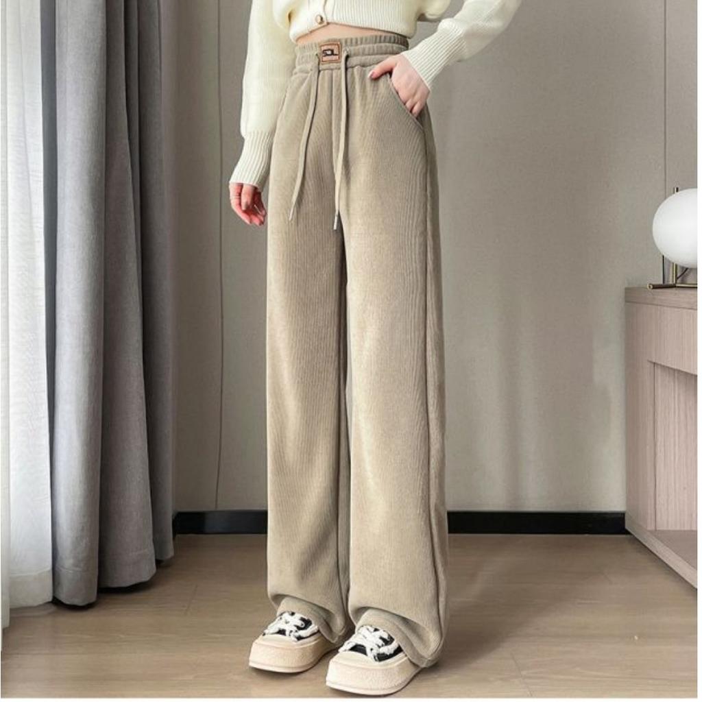 Women's Winter Plus Size Padded and Thickened Loose High-waisted Drape Trousers Casual Warm Skinny Dragging Trousers