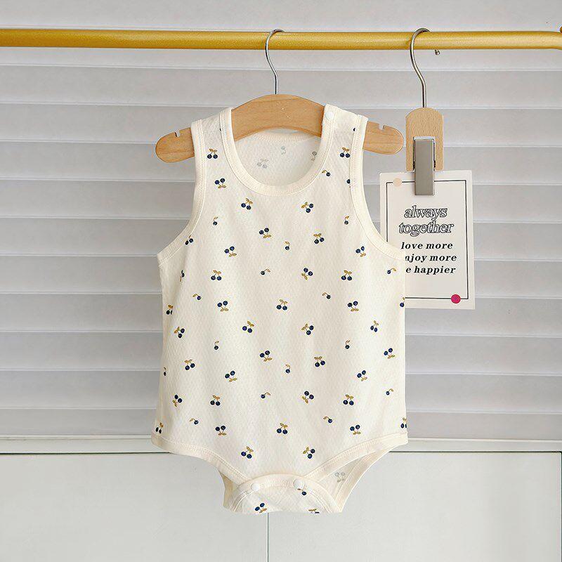 Baby Girl Romper with Suspenders, Newborn Summer Pure Cotton One-Piece Crawling Outfit, Thin Outerwear for Boys and Girls