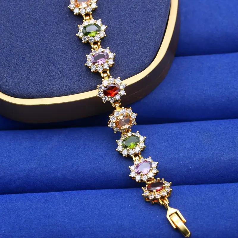 Elegant Boho-Style Multicolor Stone Bracelet Gold Plated Zirconia Jewelry For Women - Versatile For Daily Wear & Gift Giving