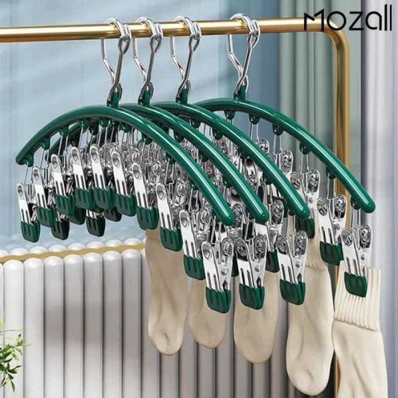 Curved Sock Hanger with 10 Clips for Drying Socks, Underwear, and Baby Clothes
