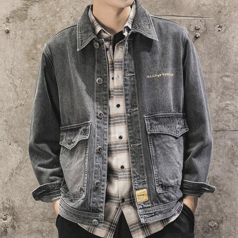 Men's Denim Jacket with Large Pockets – Spring/Autumn Trend, Casual Korean-Japanese Style