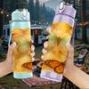 1PC Butterfly On Warm Tone Flower Print 750ml Color Plastic Sports Water Bottle Leakproof Flip Straw Lid Suitable for Sports Office Home Use