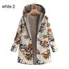 Flower Leaf Printed Women Autumn Winter Warm Hooded Pocket Coat Zipper Overcoat