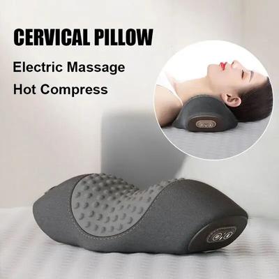 Elektrische Massager Cervicaal Kussen Hete Kompres Vibratiemassage Nek Tractie Ontspanning Slapen Geheugenschuim Nekbeschermer Kussen Grijs