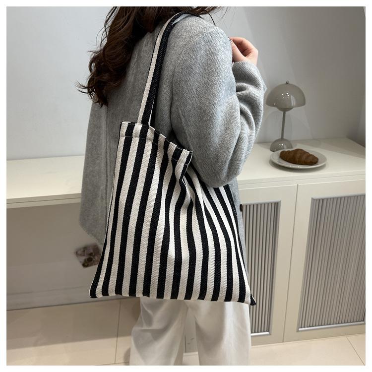 Piccole Borse a Spalla da Donna in Tela a Strisce Fresche Retro Art Grande Capacità Borsa a Mano da Donna Casual Versatile Borsa da Shopping Femminile