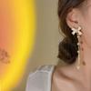 Sweet Bowknot Imitation Pearl Drop Earrings for Women Shiny Crystal Zircon Wedding Party Long Tassel Dangle Earrings Zircon