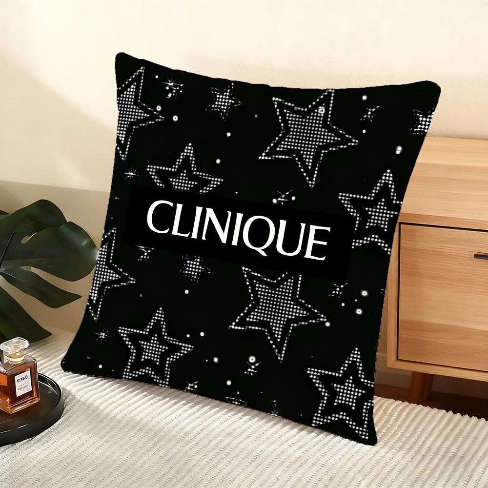 Clinique Fashion Brand Logo Cushion Cover Silky Short Plush Home Sofa Cushion Cover - Invisible Zipper Home Decoration